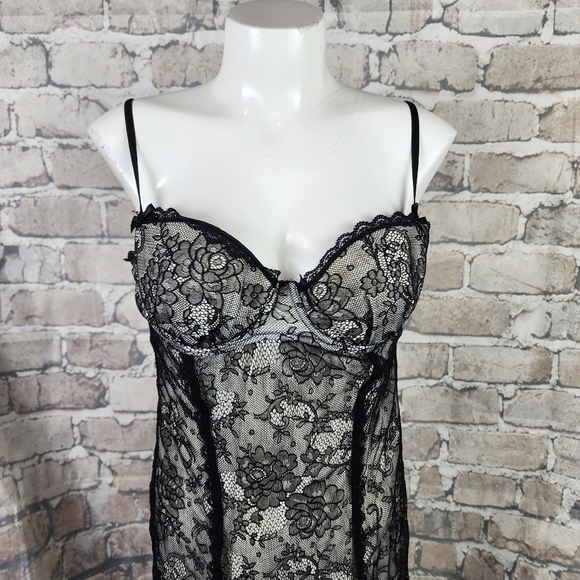 Victoria's Secret Sexy Little Things Lace Babydoll Slip Dress Black Cream 36C - Picture 3 of 15